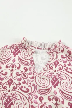 Outlet Dear-Lover Paisley Print Tiered 3/4 Sleeve Notched Neck Mini Dress Pink