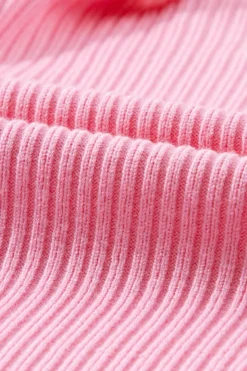 New Dear-Lover Patch Pocket Ribbed Knit Short Sleeve Sweater Pink