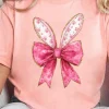 Best Dear-Lover Paw Printed Bow Bunny Easter Day Fashion T Shirt Pink