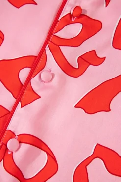 Fashion Dear-Lover 2pcs Bow Print Shirt Style Long Sleeve Pajama Set Pink