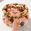 Online Dear-Lover 4Pcs Butterfly Star Pendant Tassel Beaded Bracelet Set Pink