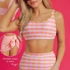 New Dear-Lover 3pcs Gingham High Waist Bikini & Sarong Pink