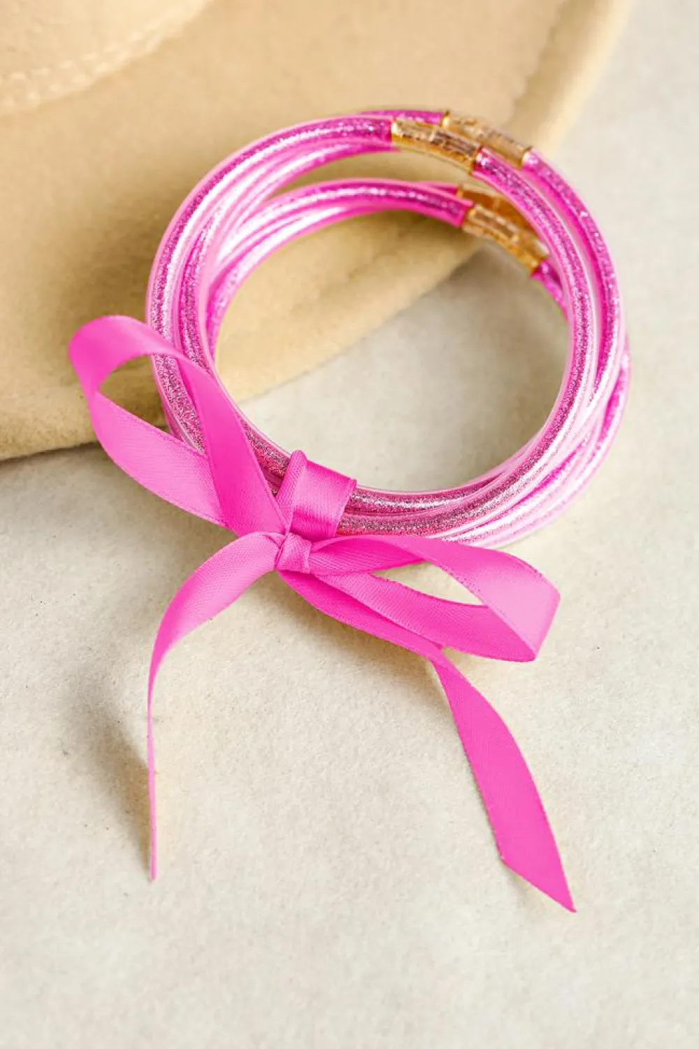 Best Dear-Lover 5pcs Glitter Jelly Bow Knot Ribbon Bracelet Set Pink