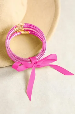 Best Dear-Lover 5pcs Glitter Jelly Bow Knot Ribbon Bracelet Set Pink