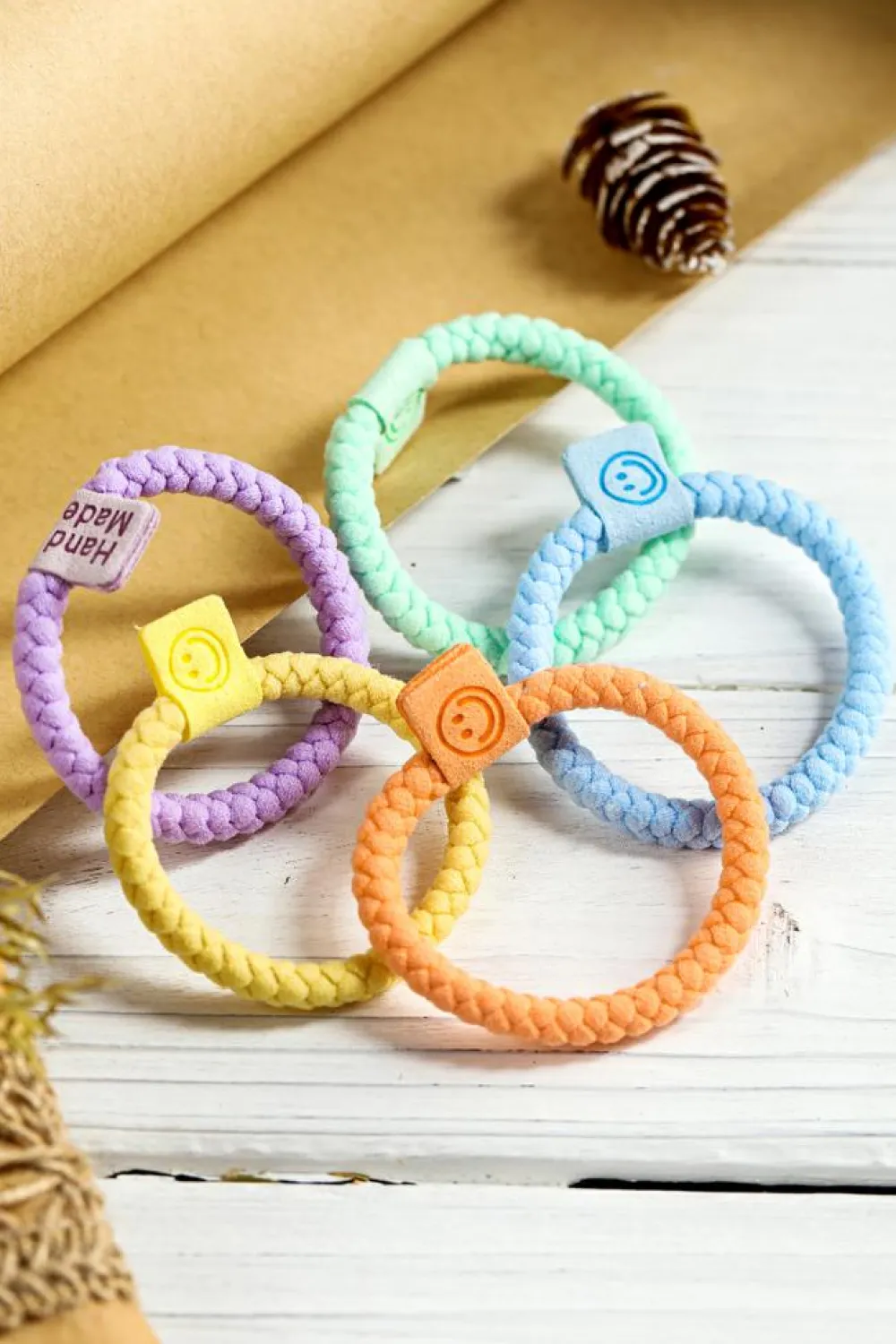Clearance Dear-Lover 5Pcs Smile Face Tab Braided Hair Tie Set Pink