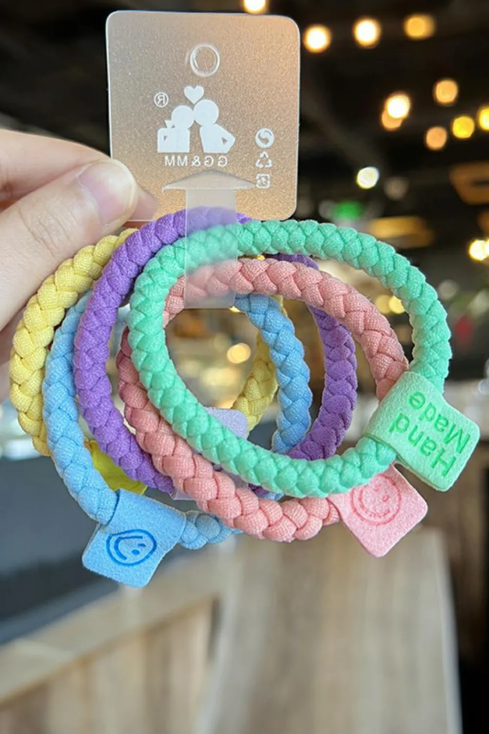 Clearance Dear-Lover 5Pcs Smile Face Tab Braided Hair Tie Set Pink