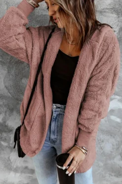 Outlet Dear-Lover Soft Fleece Hooded Open Front Jacket Pink