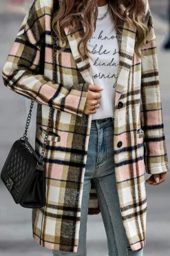 Discount Dear-Lover Plaid Button Up Lapel Jacket Pink