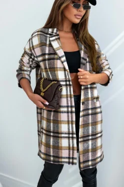 Discount Dear-Lover Plaid Button Up Lapel Jacket Pink