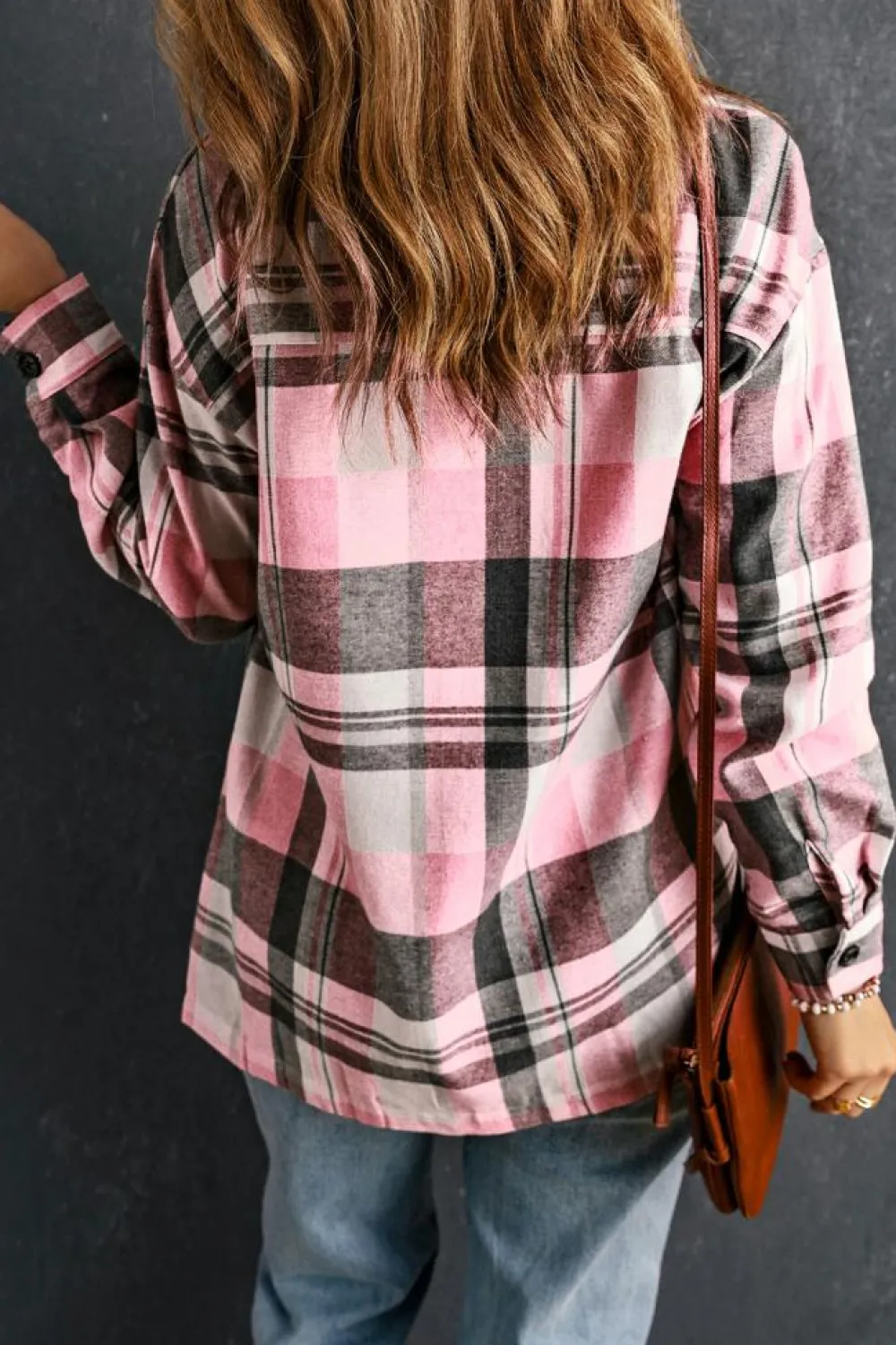Hot Dear-Lover Plaid Button Up Patch Pocket Shirt Pink