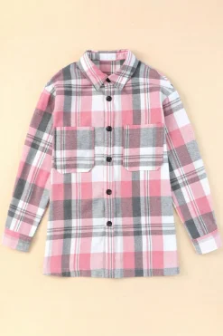 Hot Dear-Lover Plaid Button Up Patch Pocket Shirt Pink