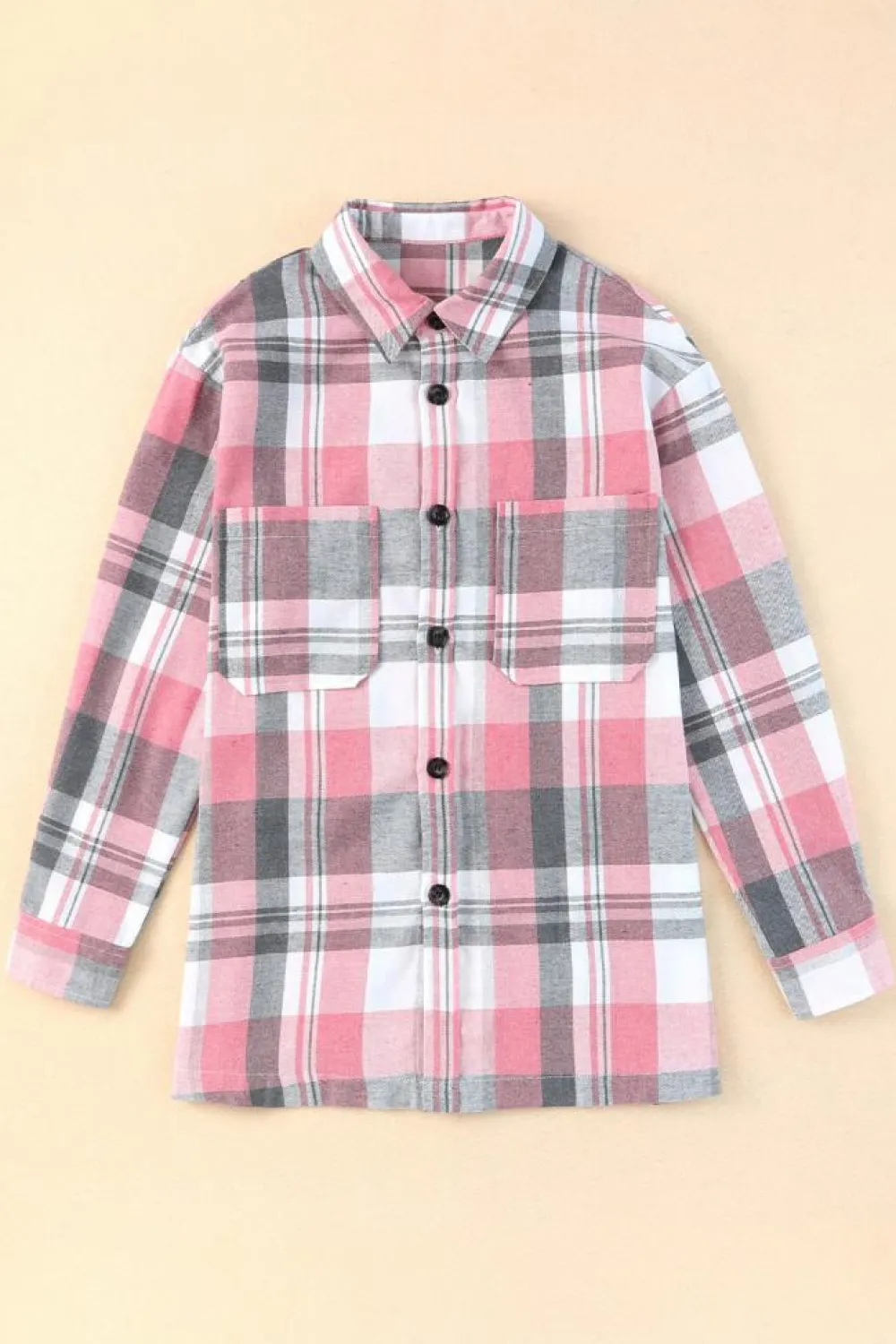 Hot Dear-Lover Plaid Button Up Patch Pocket Shirt Pink