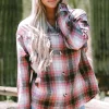 Discount Dear-Lover Plaid Flap Pocket Button Up Shacket Pink