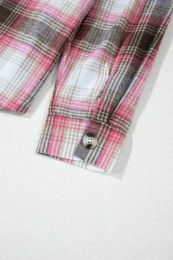 Discount Dear-Lover Plaid Flap Pocket Button Up Shacket Pink