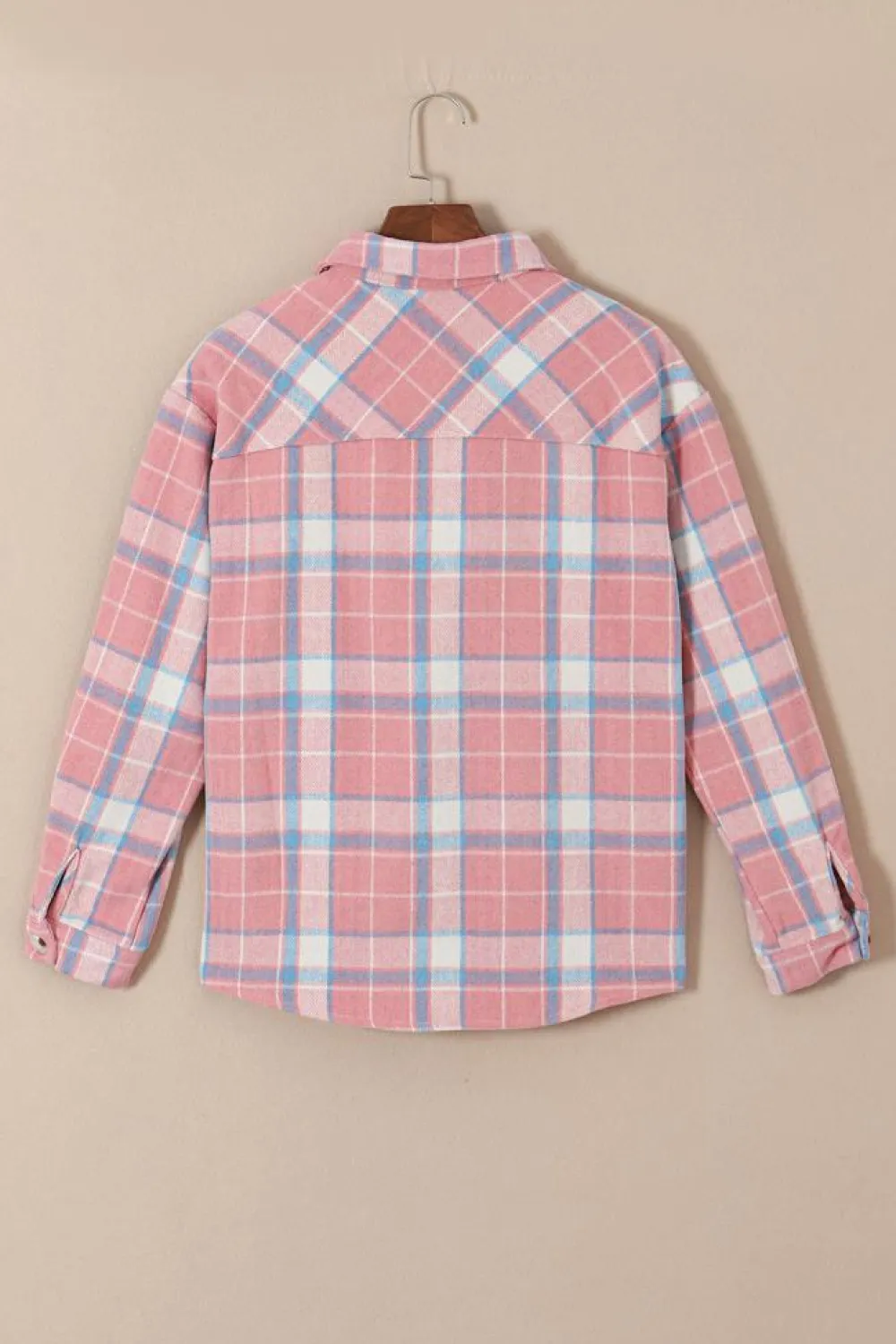 New Dear-Lover Plaid Flap Pocket Flannel Shacket Pink