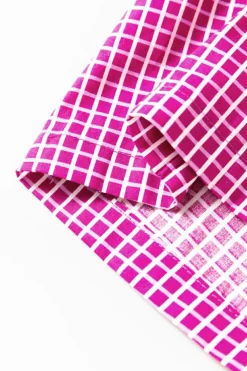 Online Dear-Lover Plaid Print Drawstring High Waist Wide Leg Casual Pants Pink