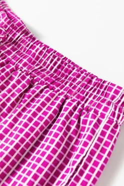 Online Dear-Lover Plaid Print Drawstring High Waist Wide Leg Casual Pants Pink