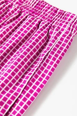 Online Dear-Lover Plaid Print Drawstring High Waist Wide Leg Casual Pants Pink