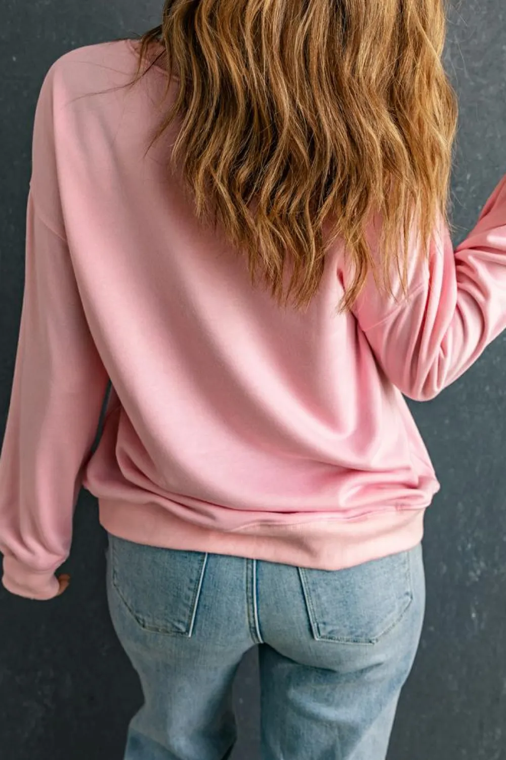Outlet Dear-Lover Plain Crew Neck Pullover Sweatshirt Pink