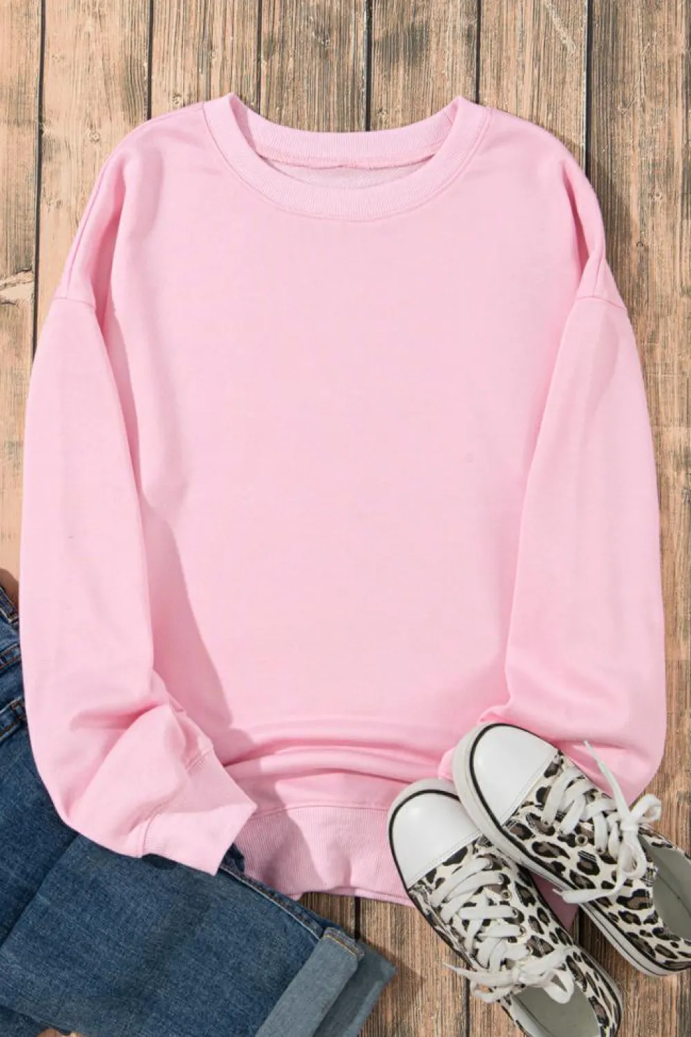 Outlet Dear-Lover Plain Crew Neck Pullover Sweatshirt Pink