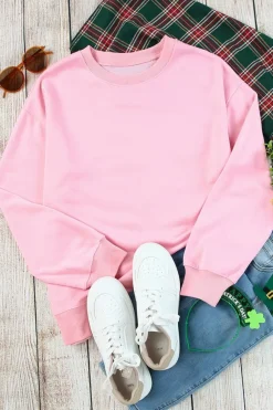 Outlet Dear-Lover Plain Crew Neck Pullover Sweatshirt Pink