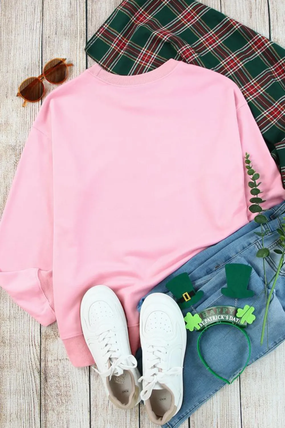 Outlet Dear-Lover Plain Crew Neck Pullover Sweatshirt Pink