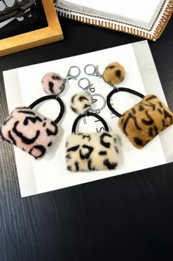 Discount Dear-Lover Plush Animal Print Mini Bag Keychain Pink