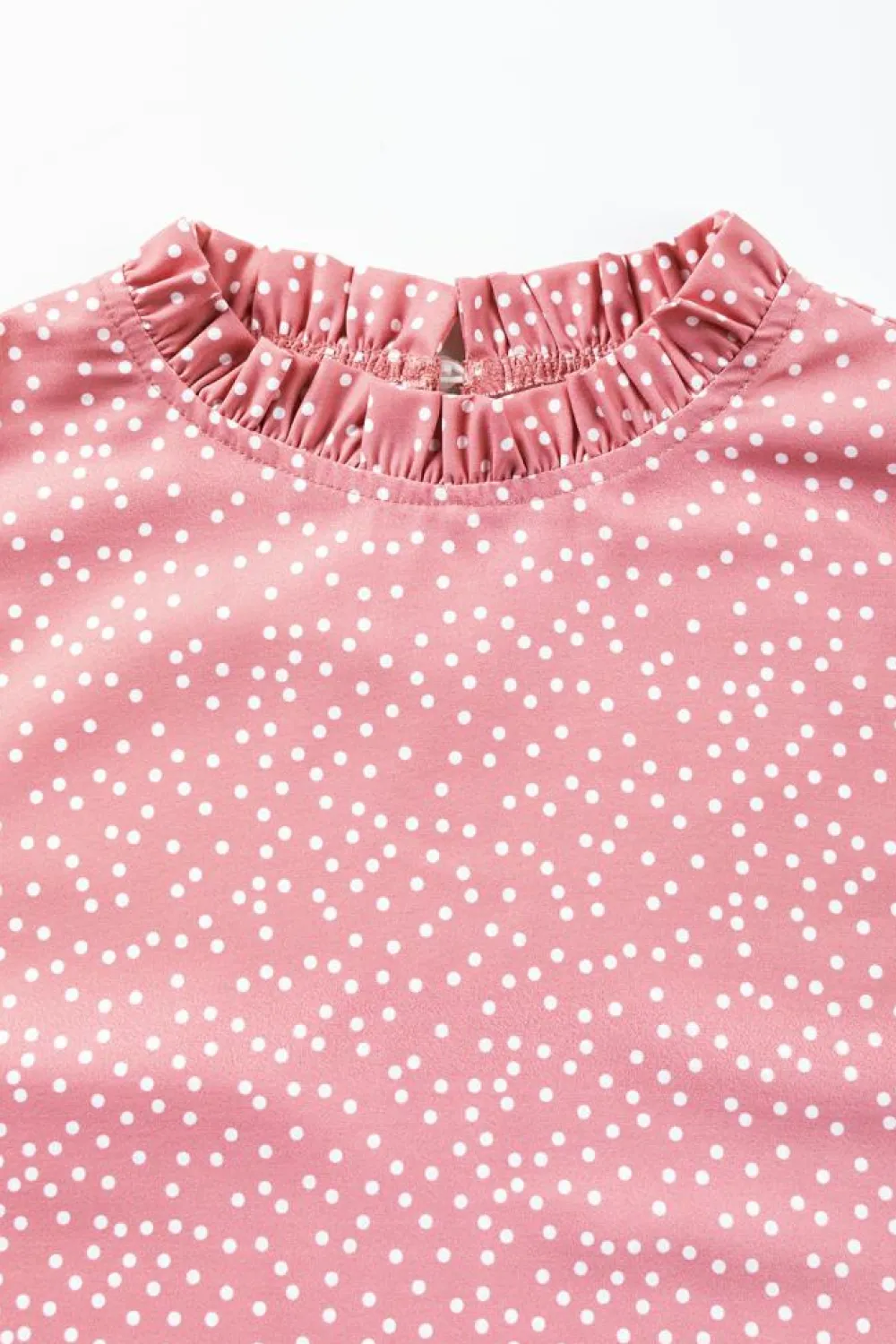 Discount Dear-Lover Polka Dots Ruffle Flutter Sleeve Frilled Neck Blouse Pink