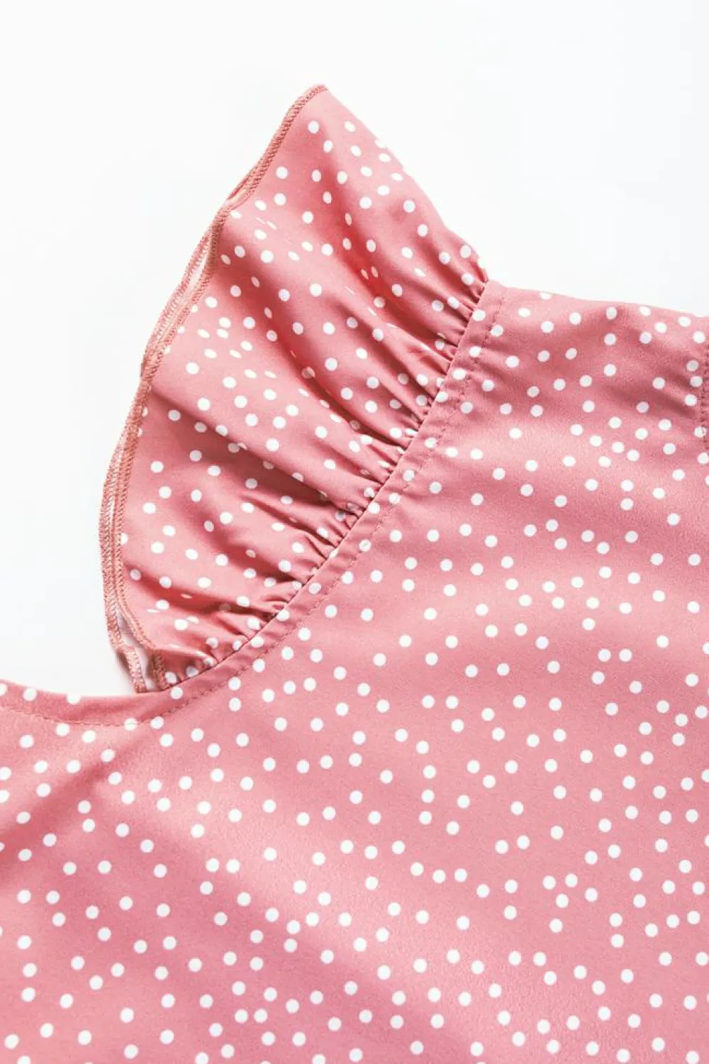 Discount Dear-Lover Polka Dots Ruffle Flutter Sleeve Frilled Neck Blouse Pink