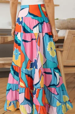 Online Dear-Lover Printed Pocketed High Waist Maxi Skirt Pink