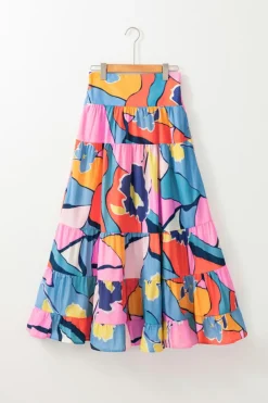 Online Dear-Lover Printed Pocketed High Waist Maxi Skirt Pink