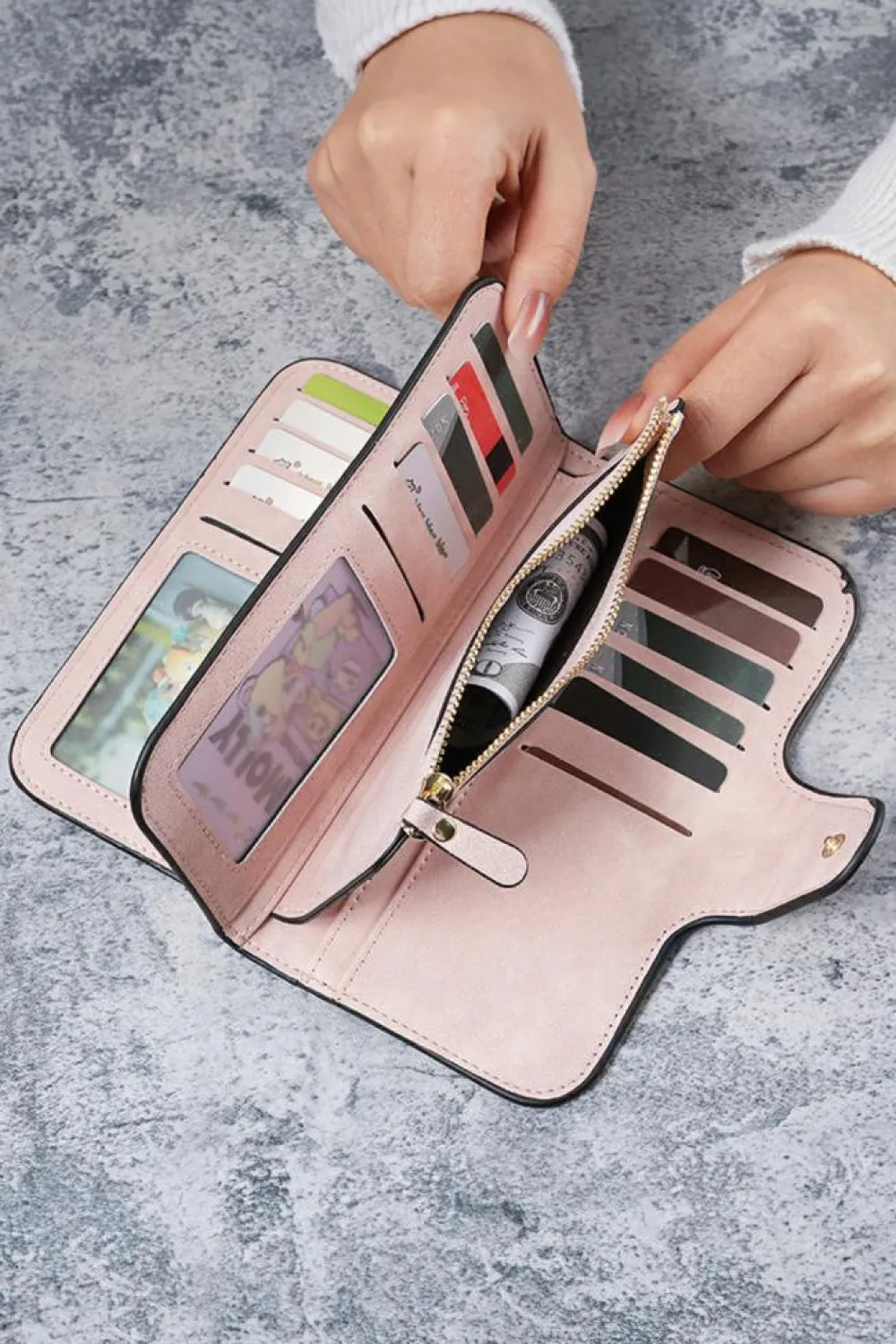 Outlet Dear-Lover PU Leather Multi-function Long Wallet Pink