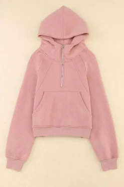 Clearance Dear-Lover Quarter Zip Kangaroo Pocket Hoodie Pink
