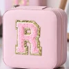 Online Dear-Lover R Chenille Patch Jewelry Box with Mirror Pink
