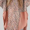 Hot Dear-Lover Raw Edge Leopard Patchwork Oversized Blouse Pink