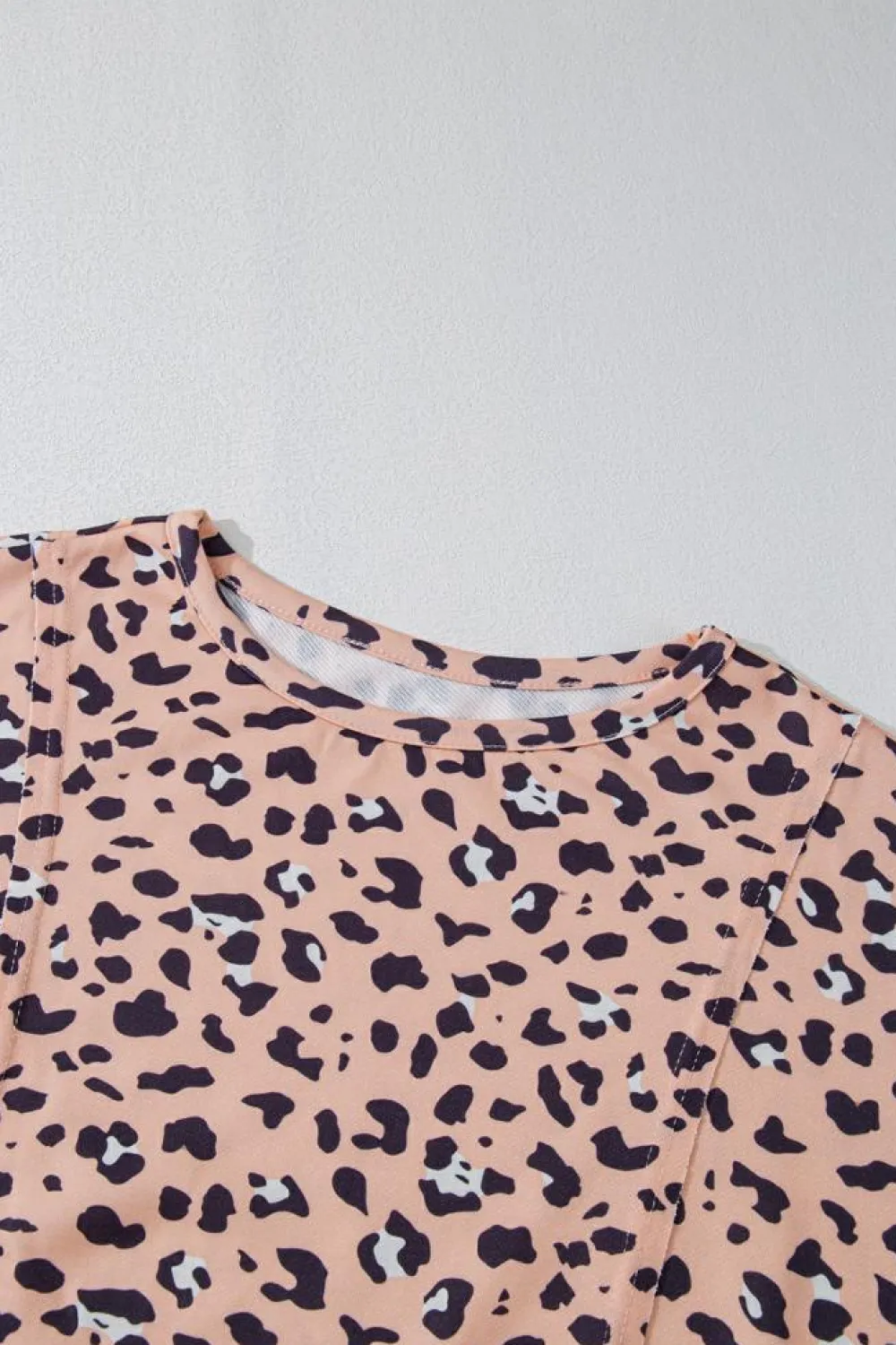Hot Dear-Lover Raw Edge Leopard Patchwork Oversized Blouse Pink