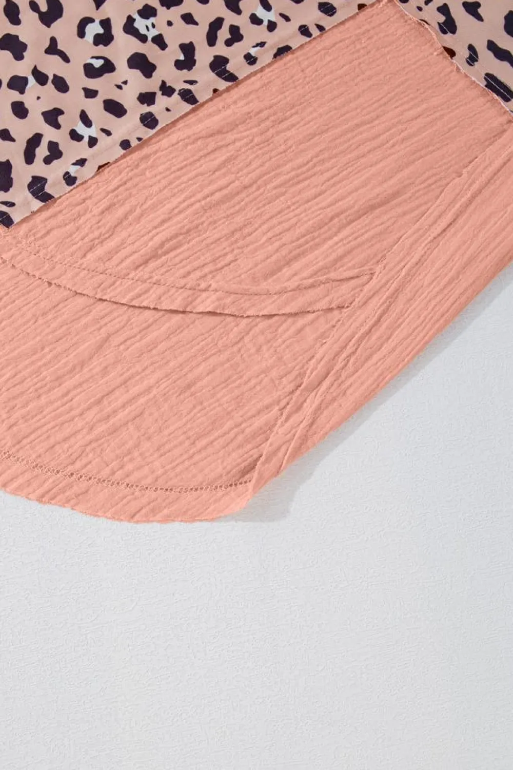 Hot Dear-Lover Raw Edge Leopard Patchwork Oversized Blouse Pink