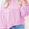 New Dear-Lover Raw Edge Ribbed Detail Drop Shoulder Sweater Pink