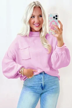 New Dear-Lover Raw Edge Ribbed Detail Drop Shoulder Sweater Pink