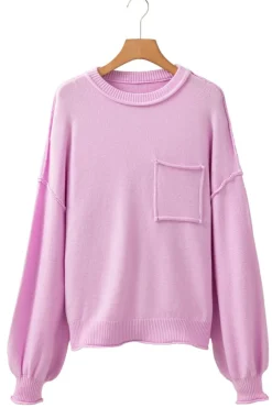 New Dear-Lover Raw Edge Ribbed Detail Drop Shoulder Sweater Pink