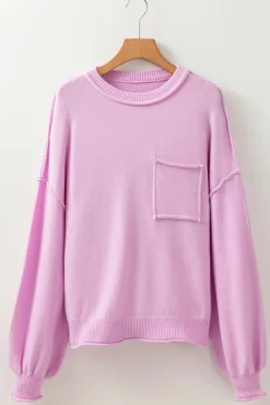New Dear-Lover Raw Edge Ribbed Detail Drop Shoulder Sweater Pink