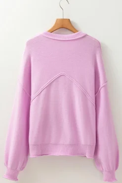 New Dear-Lover Raw Edge Ribbed Detail Drop Shoulder Sweater Pink