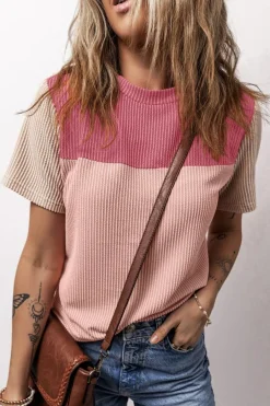 Outlet Dear-Lover Rib Textured Colorblock T Shirt Pink