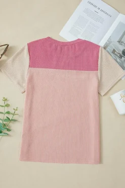 Outlet Dear-Lover Rib Textured Colorblock T Shirt Pink