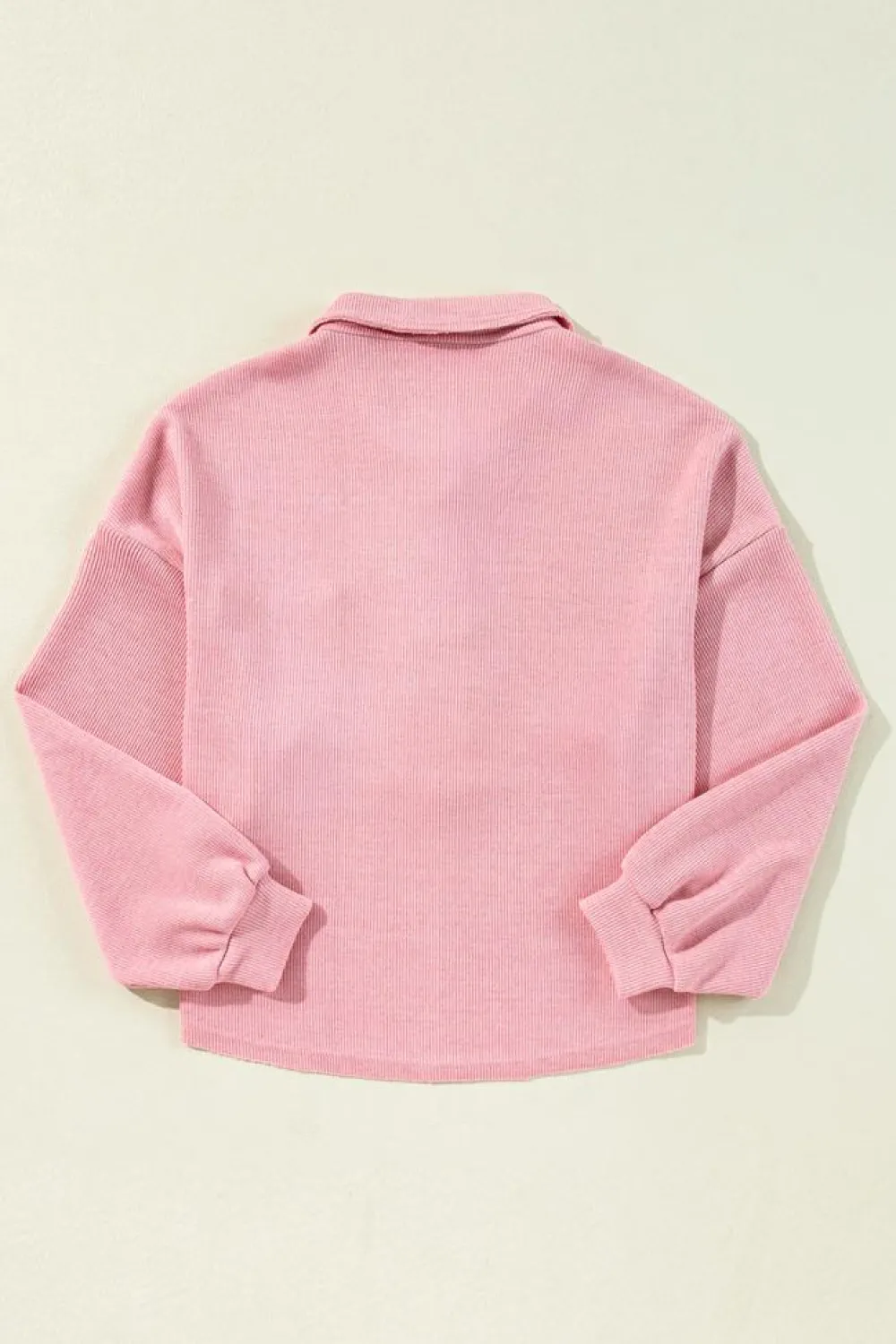 Fashion Dear-Lover Ribbed Knit Collared Henley Top with Chest Pocket Pink