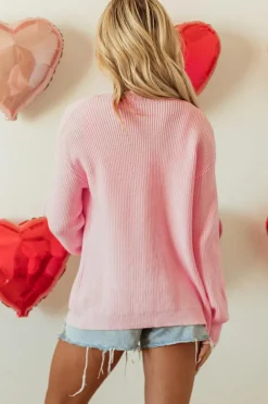Best Dear-Lover Ribbed Knit Scalloped Edge Side Pockets Buttoned Cardigan Pink