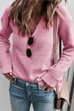 Best Dear-Lover Ribbed Knit V Neck Sweater Pink