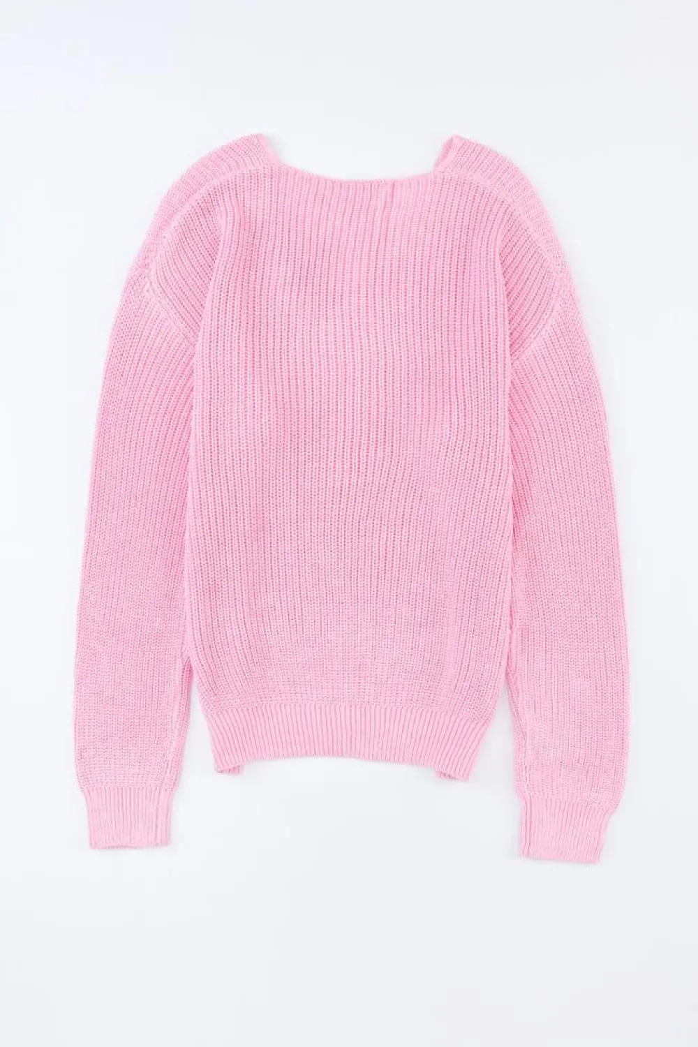 Best Dear-Lover Ribbed Knit V Neck Sweater Pink
