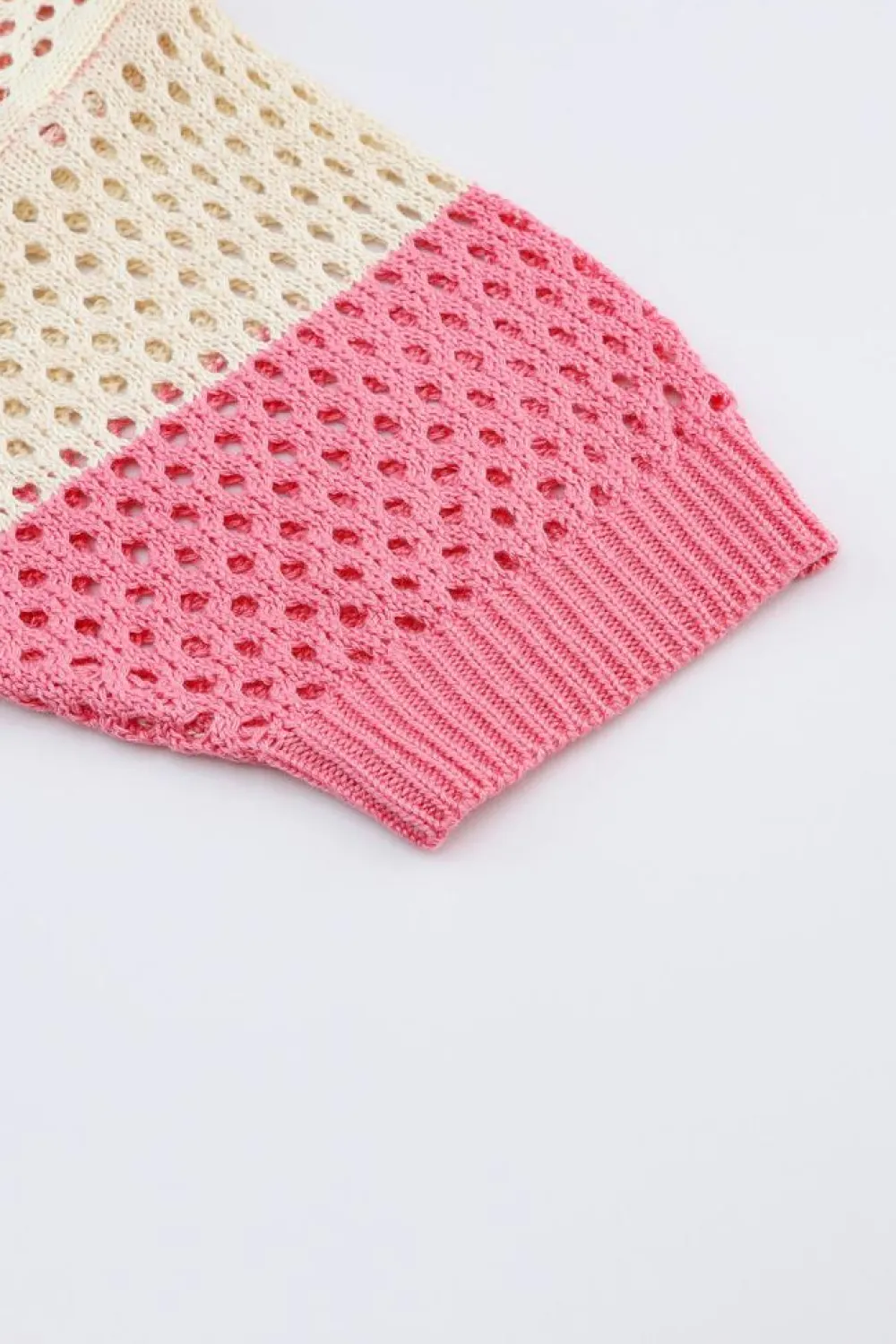 Online Dear-Lover Ribbed Short Sleeve Ombre Eyelet Knitted Cardigan Pink