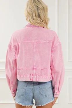 Outlet Dear-Lover Rivet Studded Pocketed Denim Jacket Pink